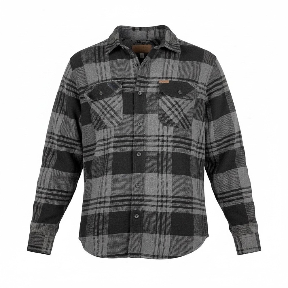 Orvis Mens Gray Black Plaid Flannel Button Down Shirt Classic Collection Medium